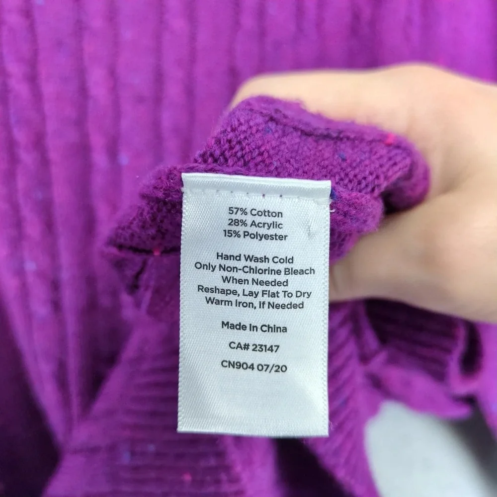 Talbots Purple Confetti Cable Knit Pullover Sweater Womens PXL Shoulder Buttons
